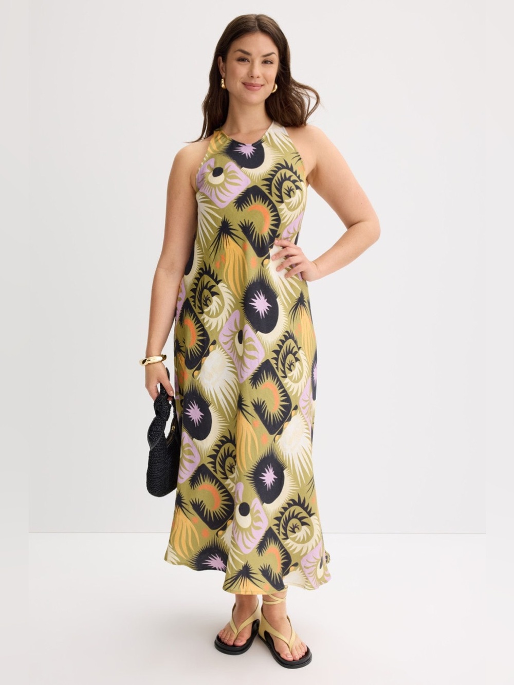 Untitled in Motion Alchemia-Green Lanelle Printed Sleeveless Bias Cut Maxi Dress